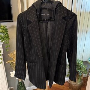 Bagatelle Charcoal Pinstripe Hooded Blazer